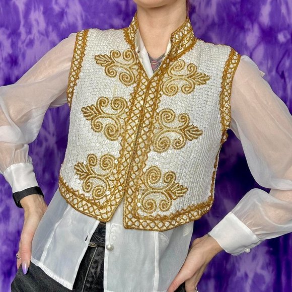 Rina Z Gorgeous vintage 80s fully bead and sequin embellished vest - Picture 1 of 7